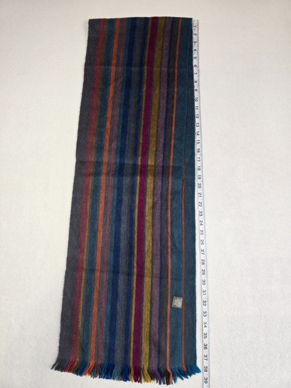 Shupaca 78X12 Striped Alpaca Blend Scarf Made In Ecuador Gray Teal - Picture 4 of 4